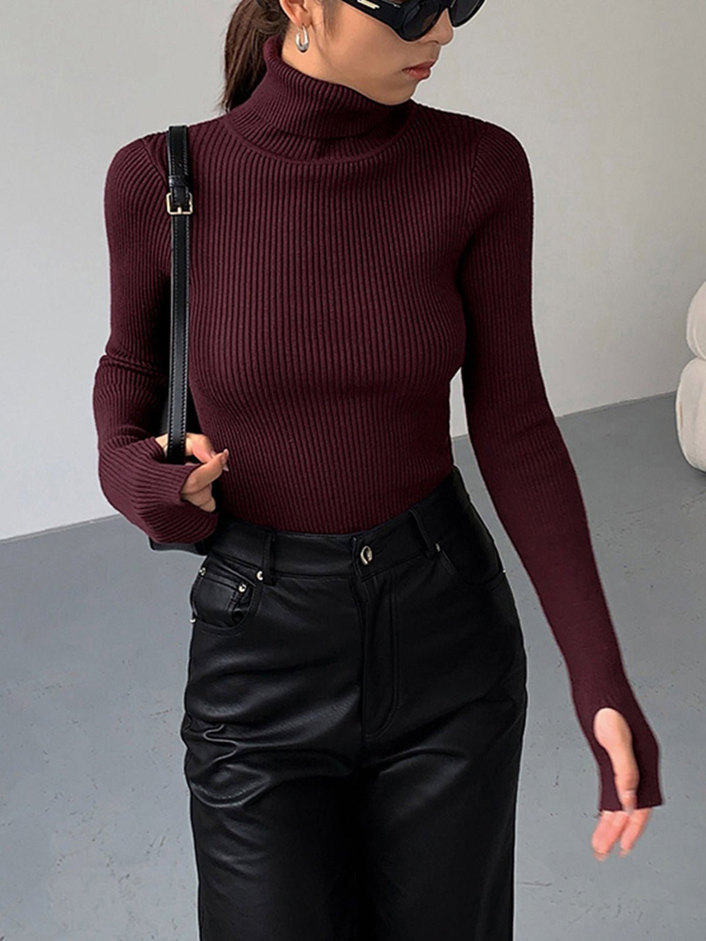 Women’s Slim Fit Turtleneck Sweater – Soft Knit Stretch Roll Neck Top