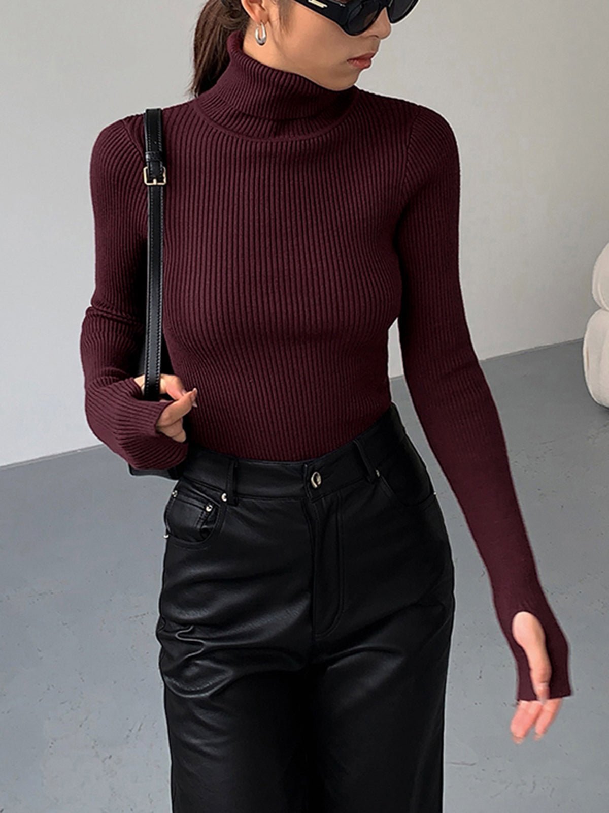 Women’s Slim Fit Turtleneck Sweater – Soft Knit Stretch Roll Neck Top