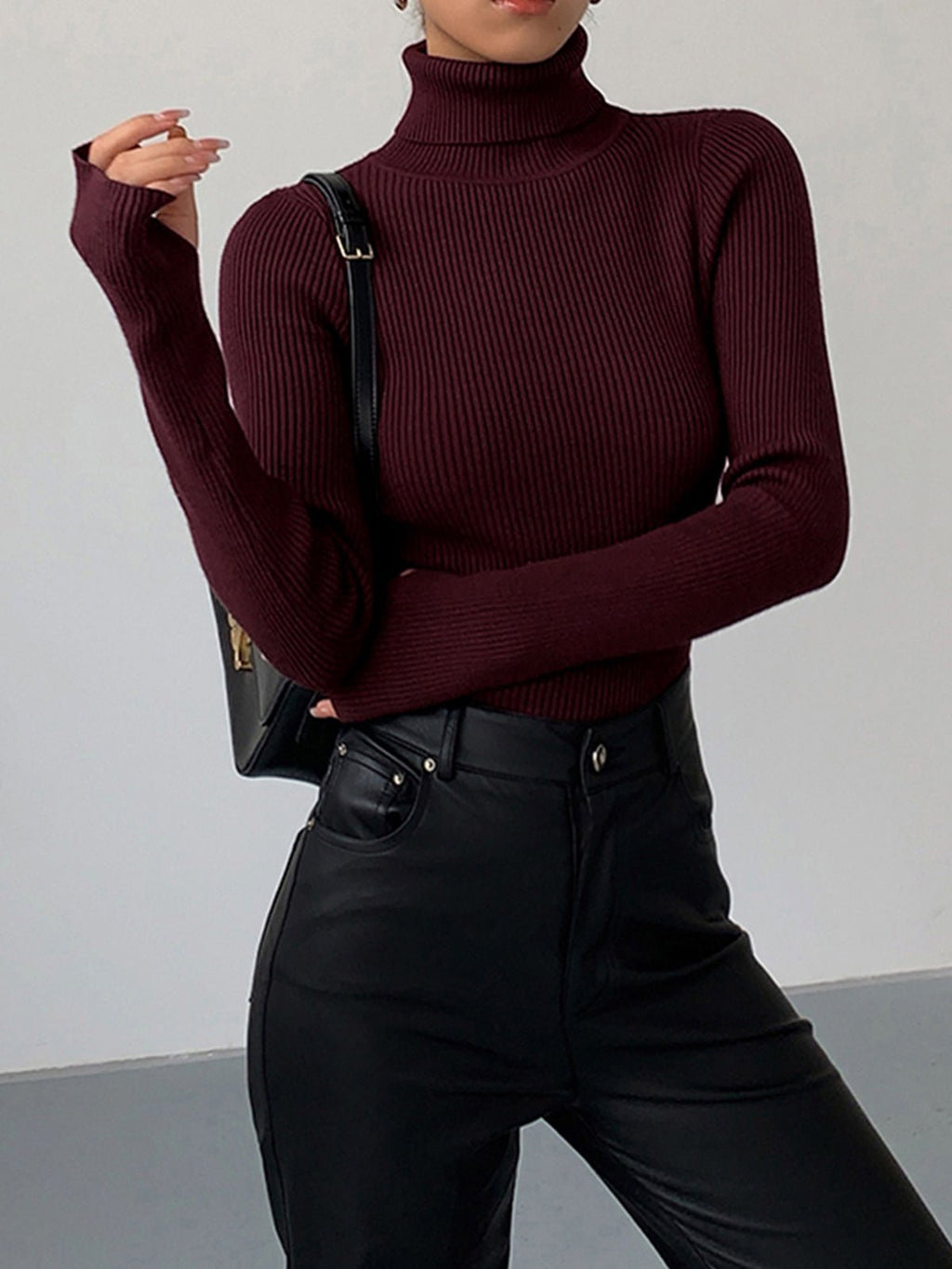 Women’s Slim Fit Turtleneck Sweater – Soft Knit Stretch Roll Neck Top