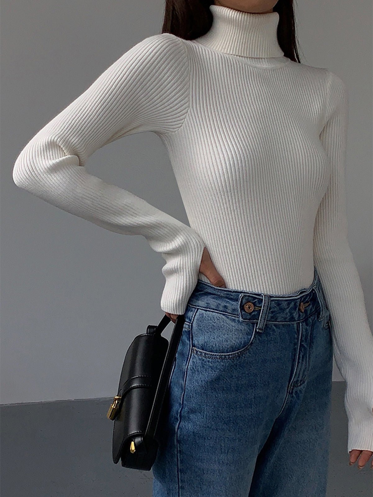 Women’s Slim Fit Turtleneck Sweater – Soft Knit Stretch Roll Neck Top