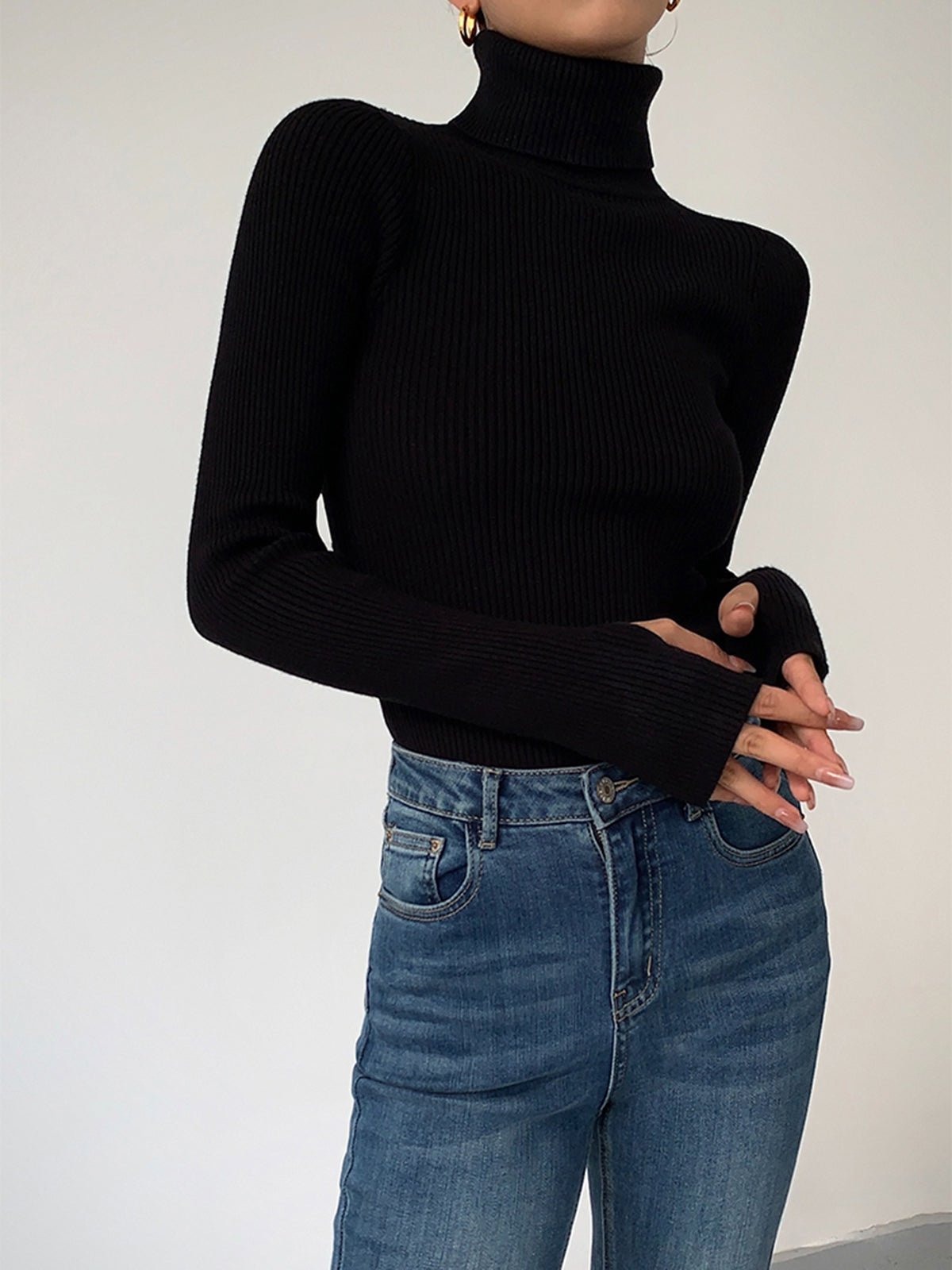 Women’s Slim Fit Turtleneck Sweater – Soft Knit Stretch Roll Neck Top