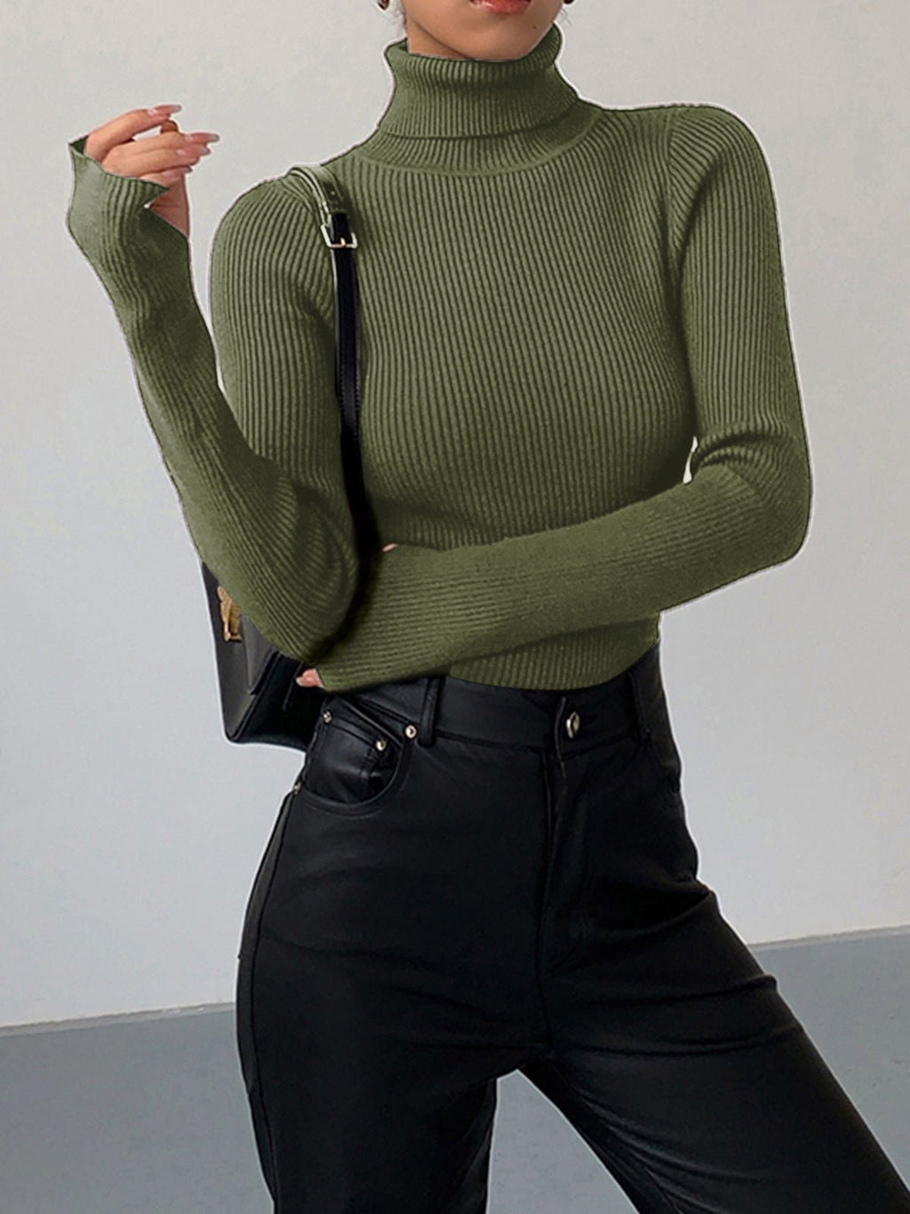 Women’s Slim Fit Turtleneck Sweater – Soft Knit Stretch Roll Neck Top