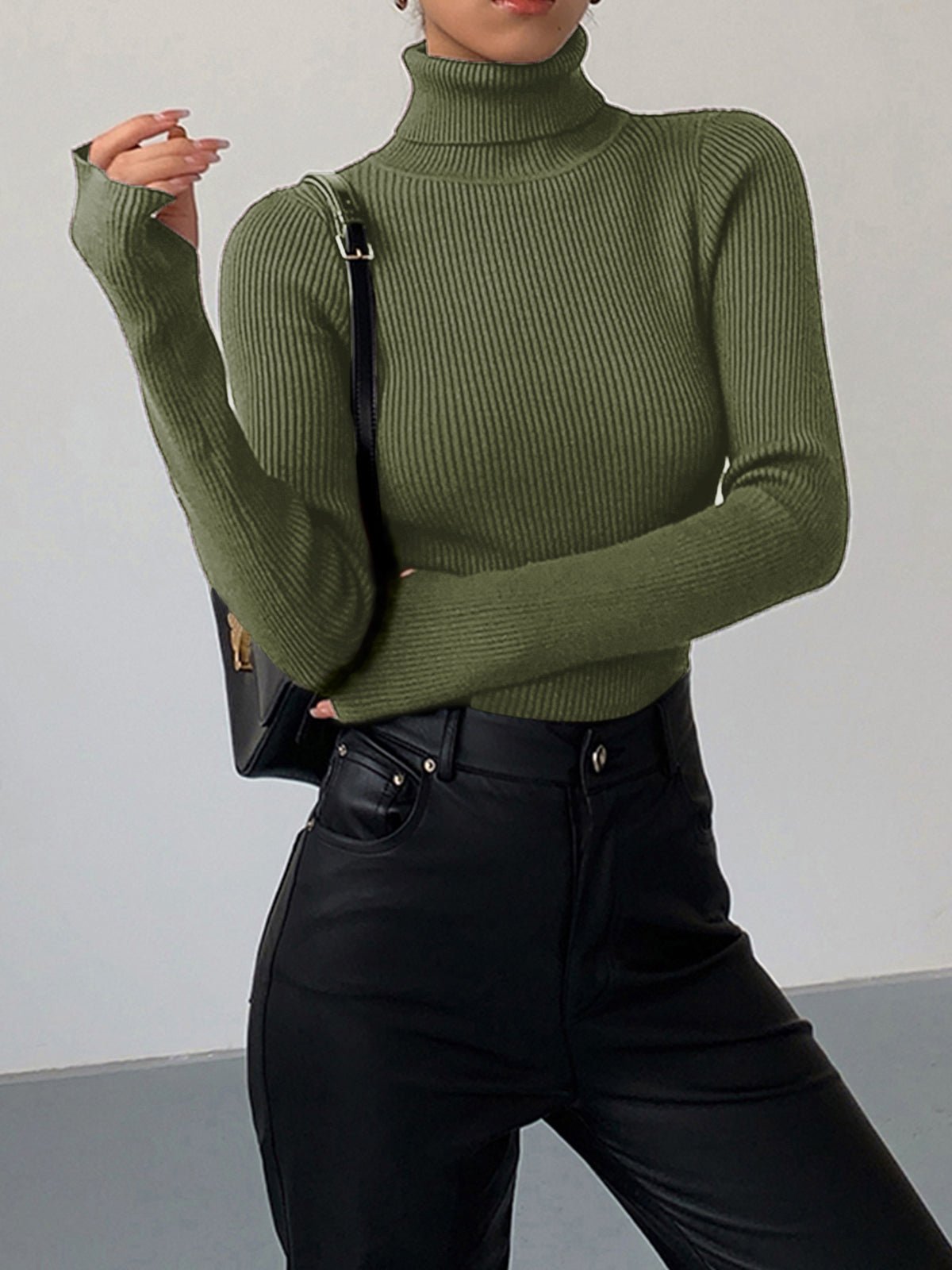 Women’s Slim Fit Turtleneck Sweater – Soft Knit Stretch Roll Neck Top