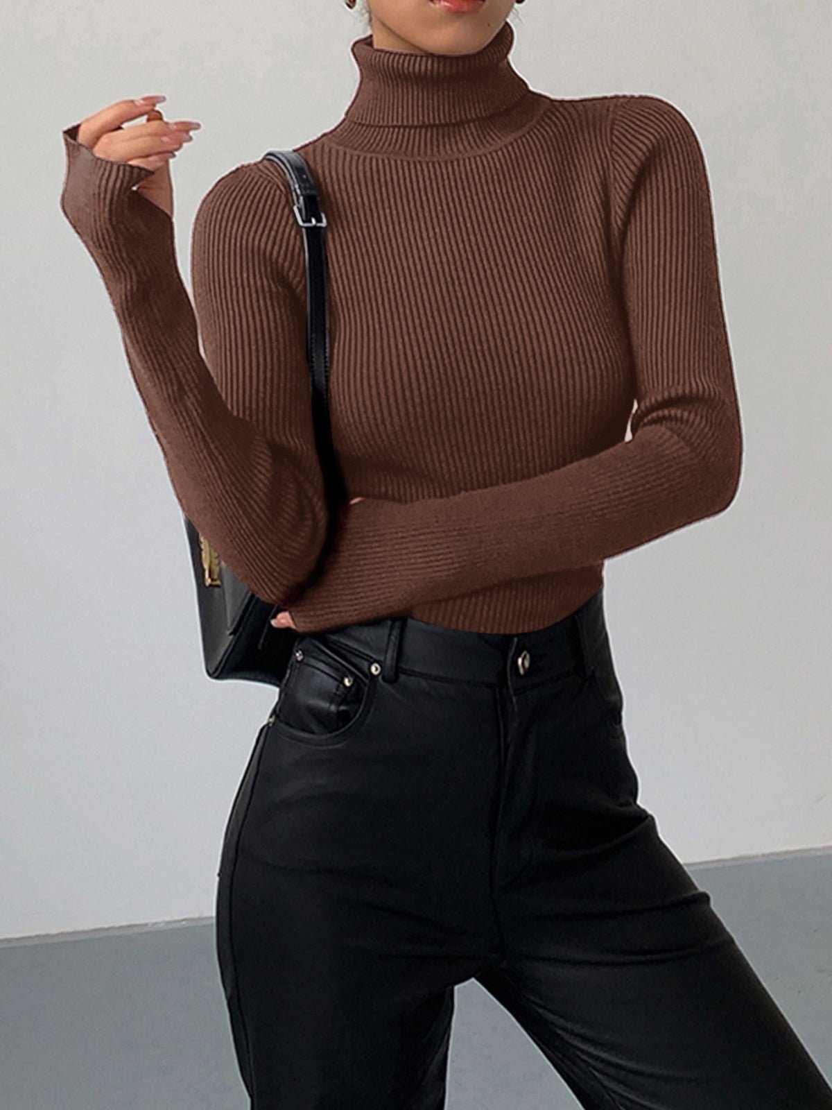 Women’s Slim Fit Turtleneck Sweater – Soft Knit Stretch Roll Neck Top