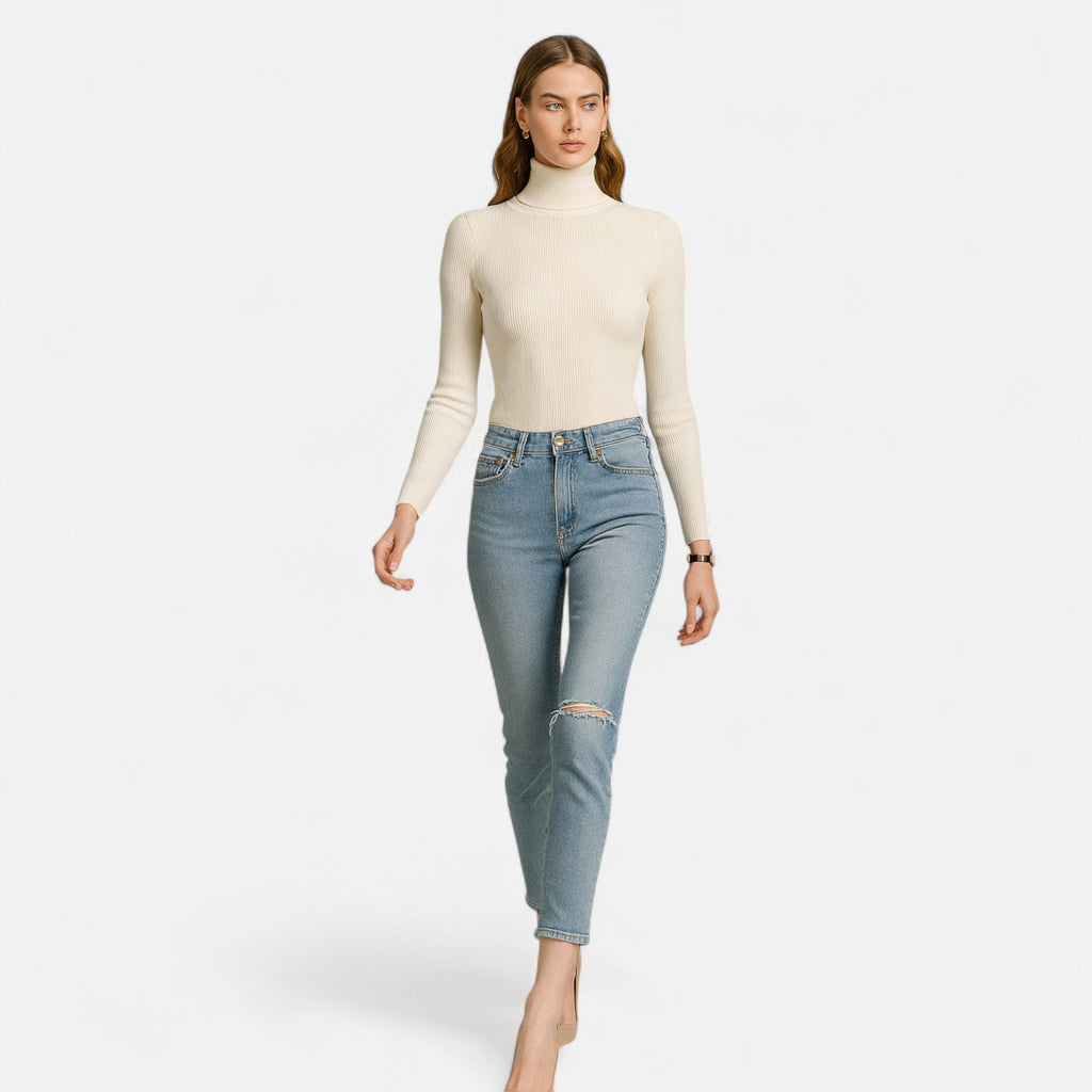 Women’s Ribbed Turtleneck Sweater – Soft Slim-Fit Winter Knit Top