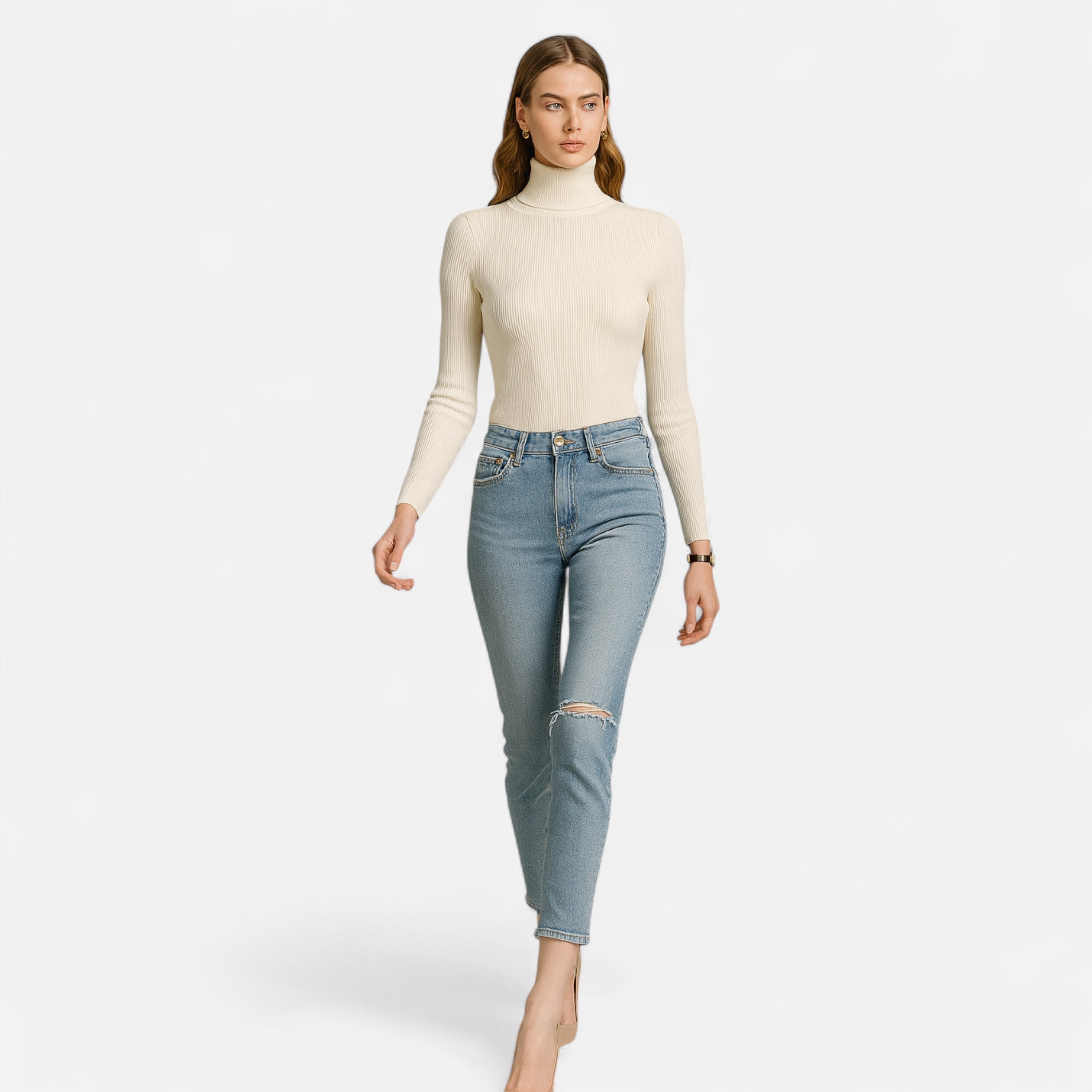 Women’s Ribbed Turtleneck Sweater – Soft Slim-Fit Winter Knit Top