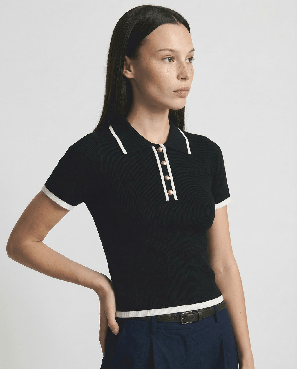 Coralie Polo | Contrast Trim Fitted Top