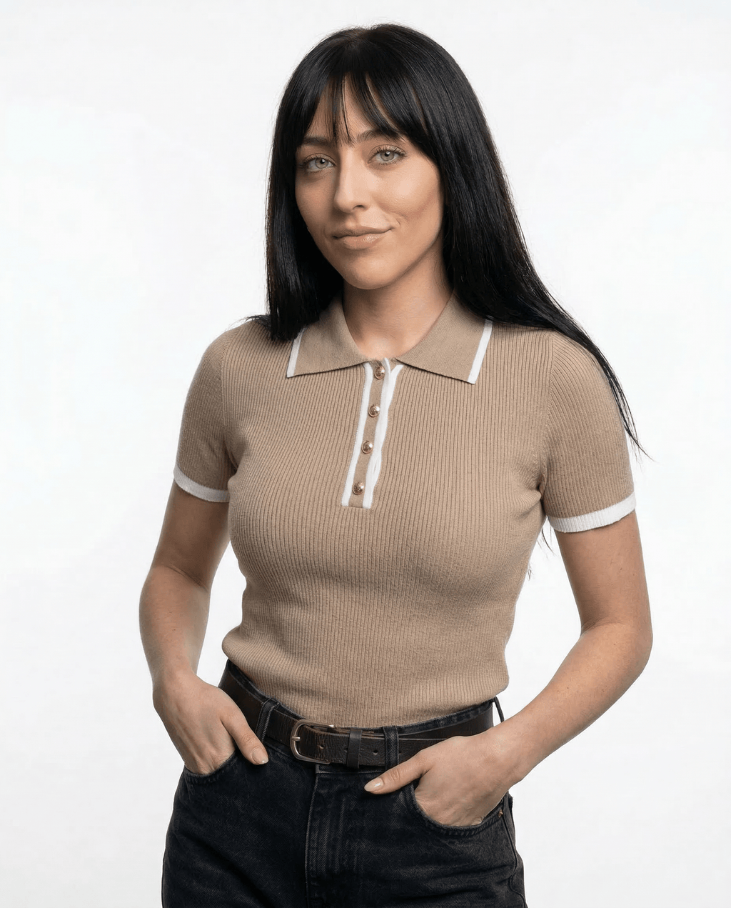 Coralie Polo | Contrast Trim Fitted Top