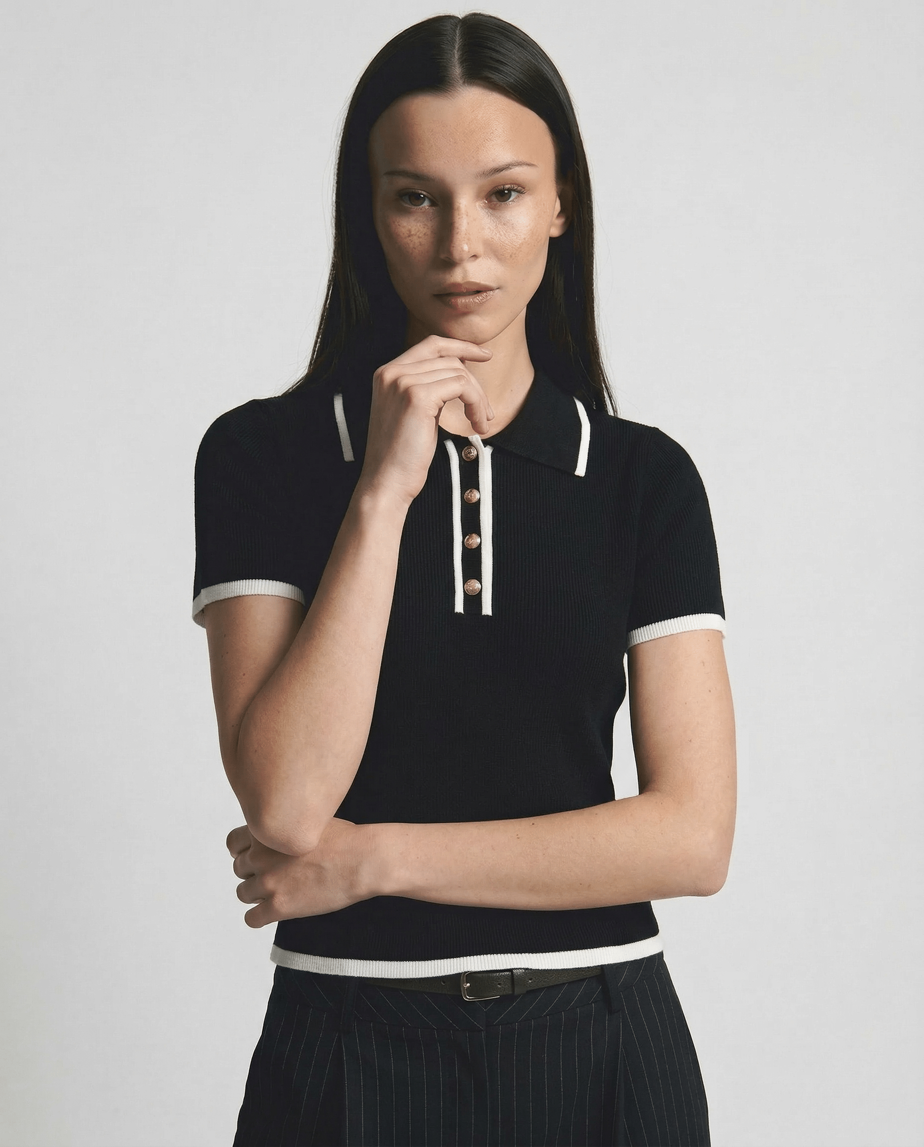 Coralie Polo | Contrast Trim Fitted Top