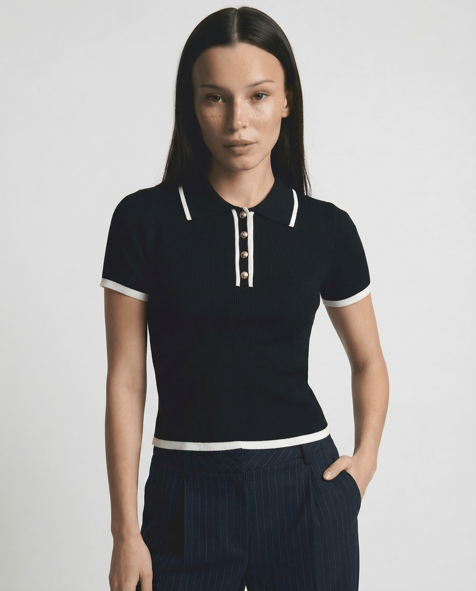 Coralie Polo | Contrast Trim Fitted Top