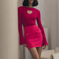 Women’s Ribbed Heart Cut-Out Top – Slim Fit Polyester Knit with Flared Sleeves