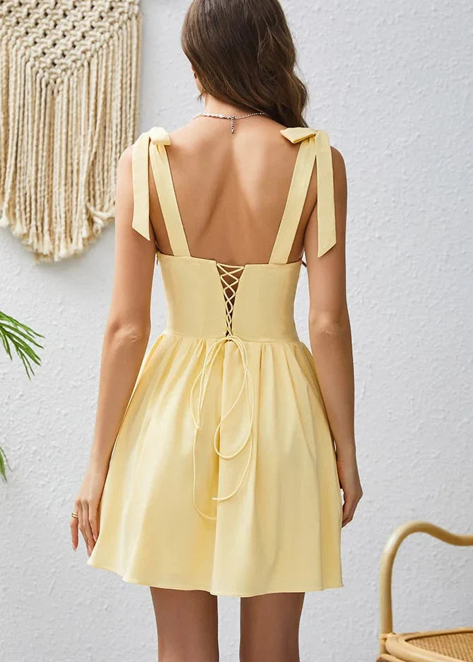 Solara Tie-Strap Yellow Mini Dress