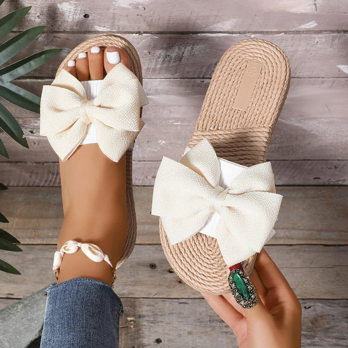 Lily Woven Bow Slide Sandals