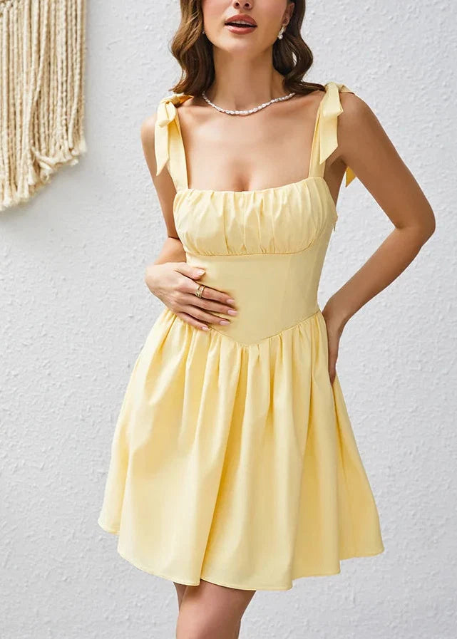 Solara Tie-Strap Yellow Mini Dress