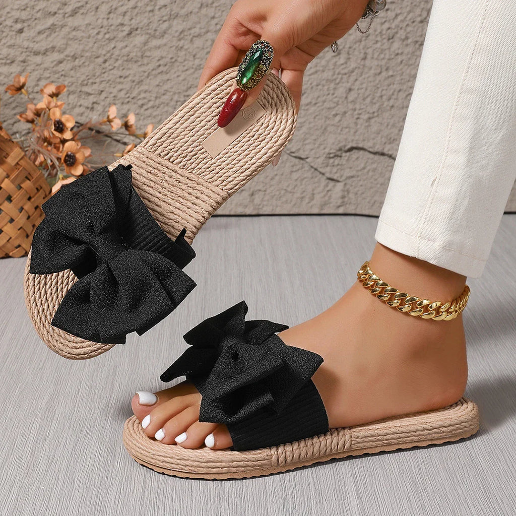 Lily Woven Bow Slide Sandals