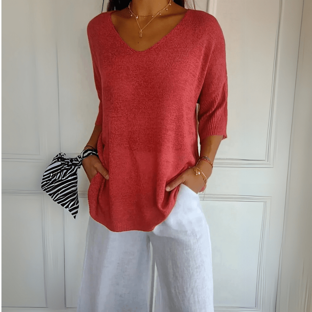 Women’s V-Neck Relaxed Fit Top – Lightweight Casual Knit