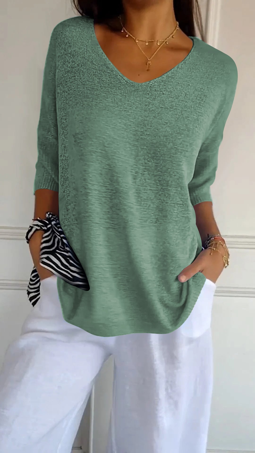 Women’s V-Neck Relaxed Fit Top – Lightweight Casual Knit