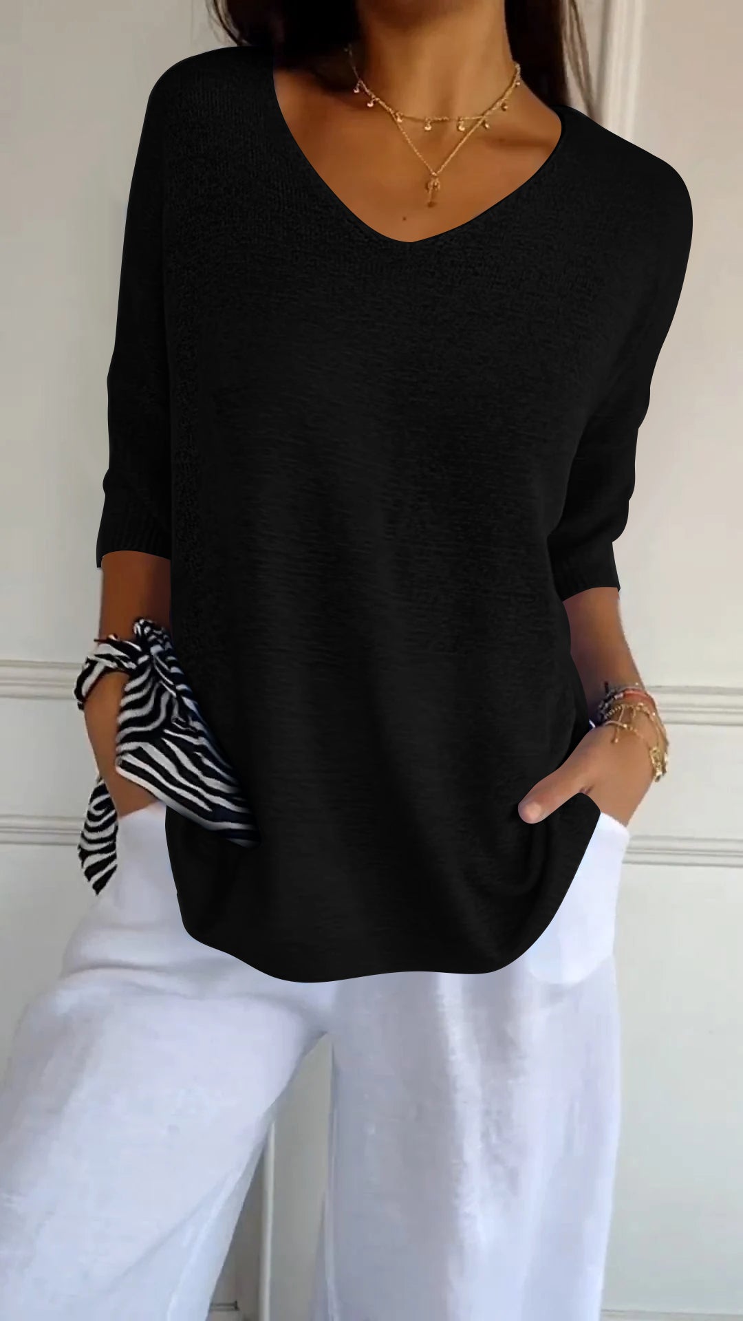Women’s V-Neck Relaxed Fit Top – Lightweight Casual Knit