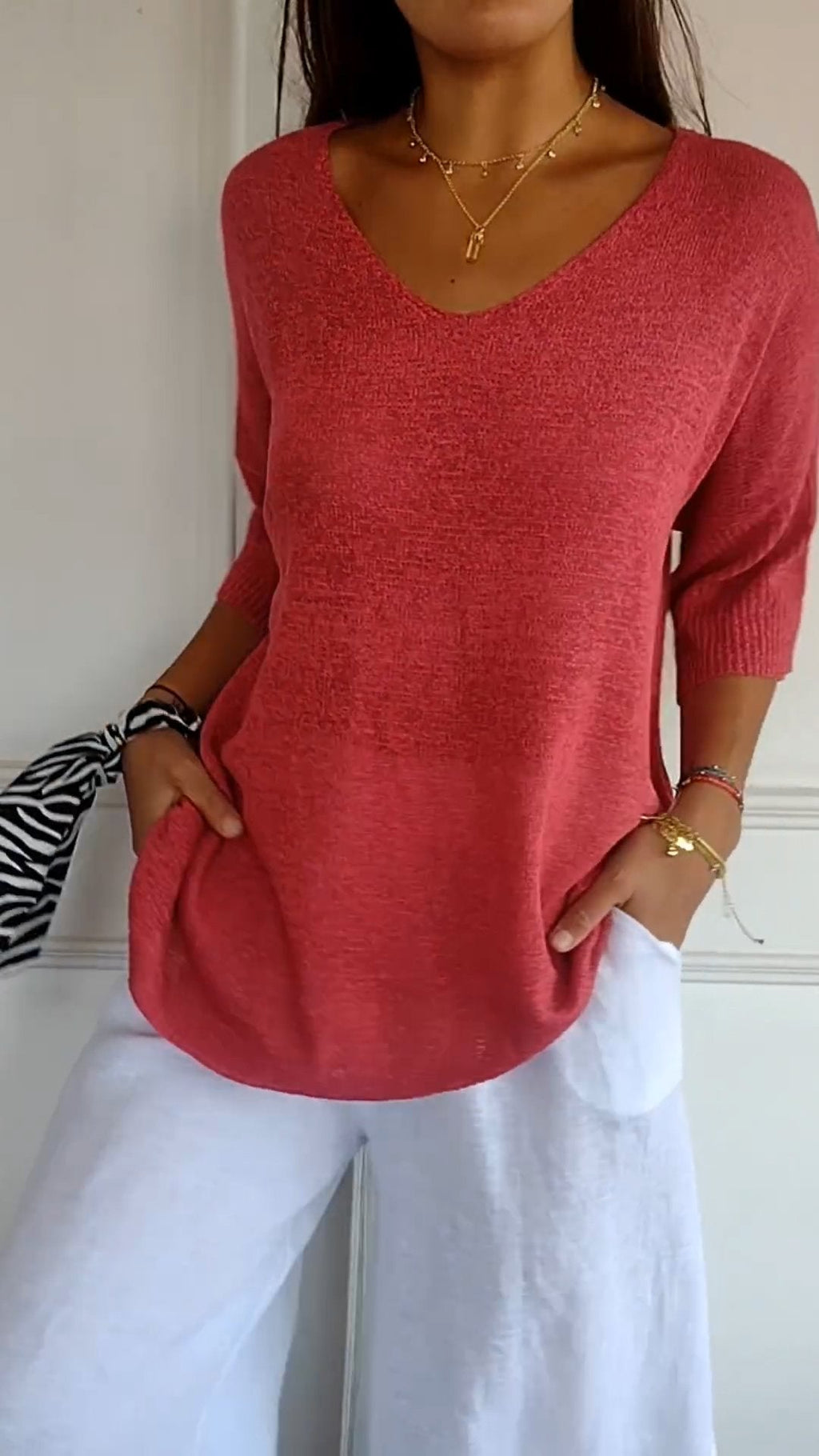 Women’s V-Neck Relaxed Fit Top – Lightweight Casual Knit