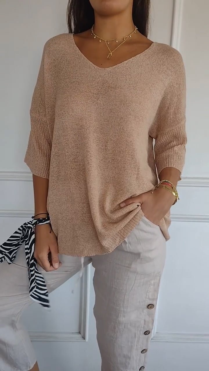 Women’s V-Neck Relaxed Fit Top – Lightweight Casual Knit