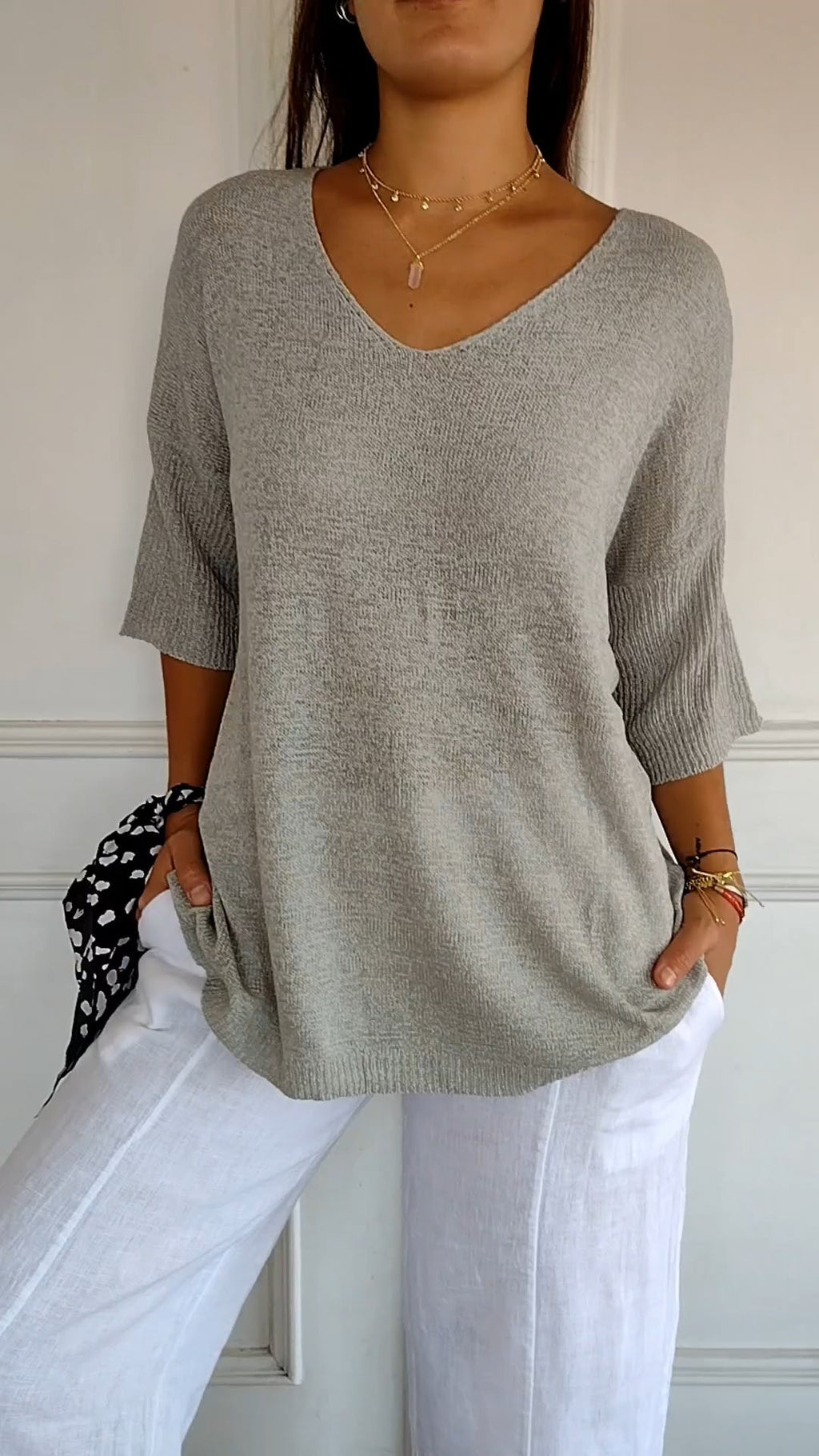 Women’s V-Neck Relaxed Fit Top – Lightweight Casual Knit
