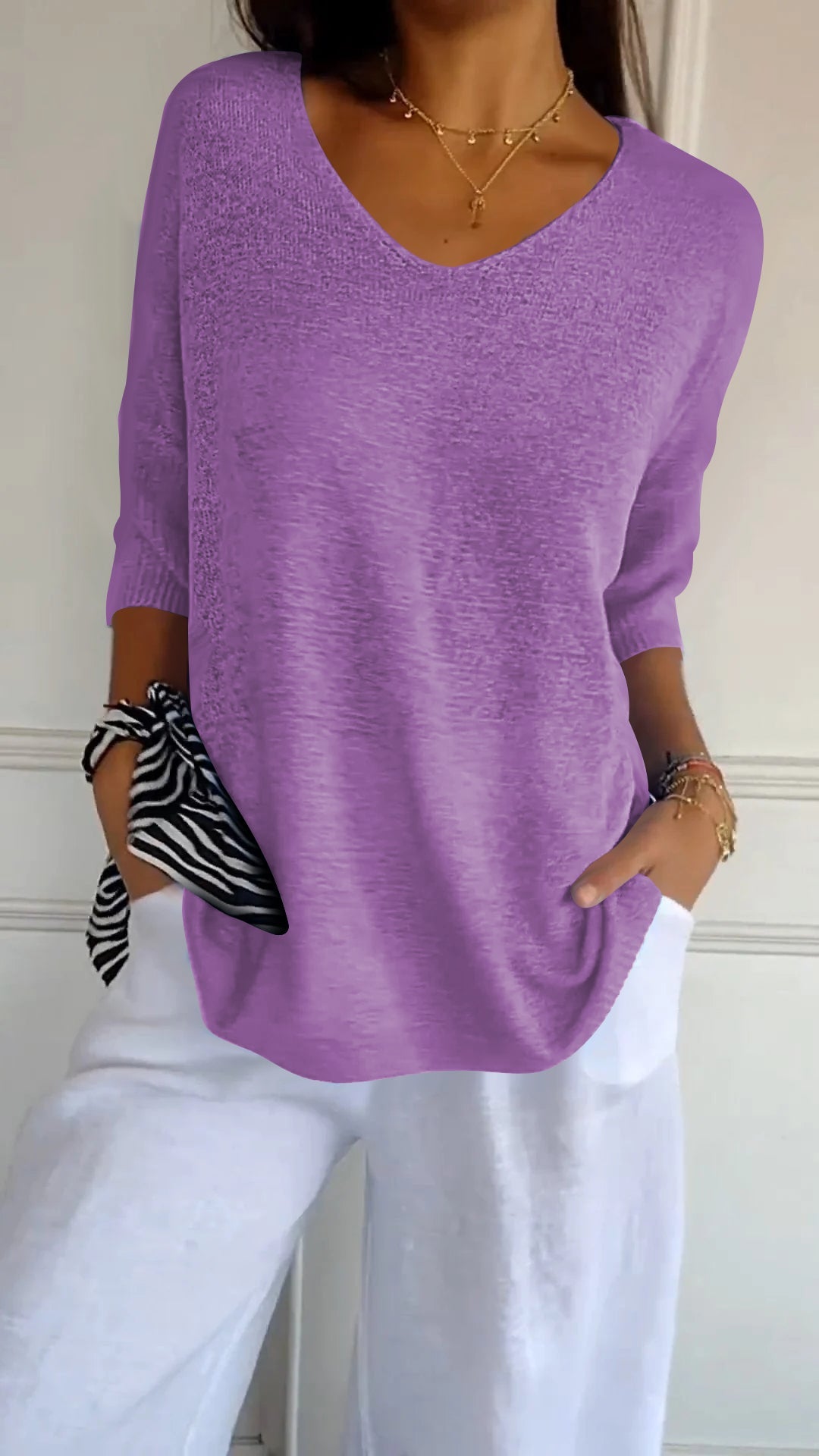 Women’s V-Neck Relaxed Fit Top – Lightweight Casual Knit