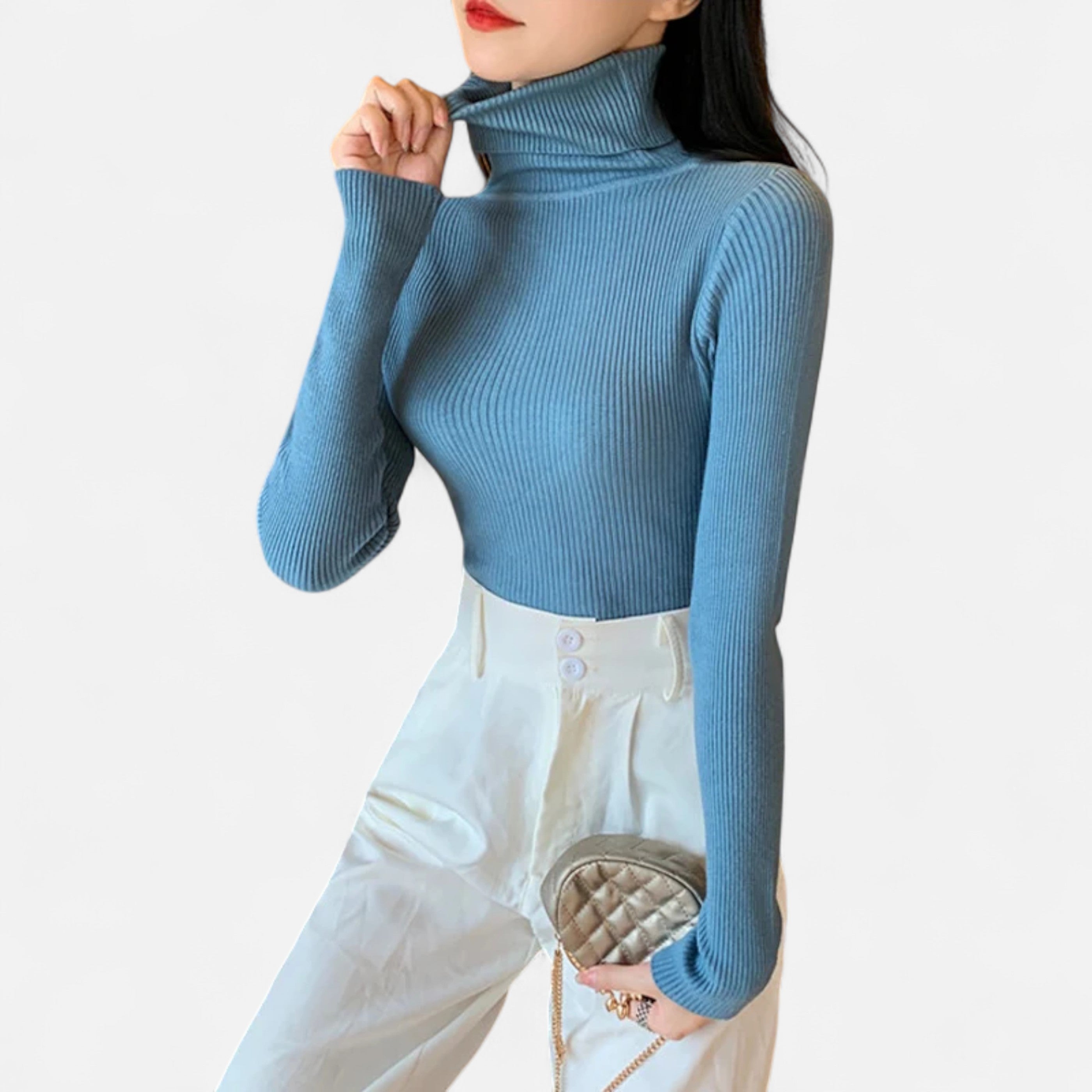Women’s Ribbed Turtleneck Sweater – Soft Slim-Fit Winter Knit Top