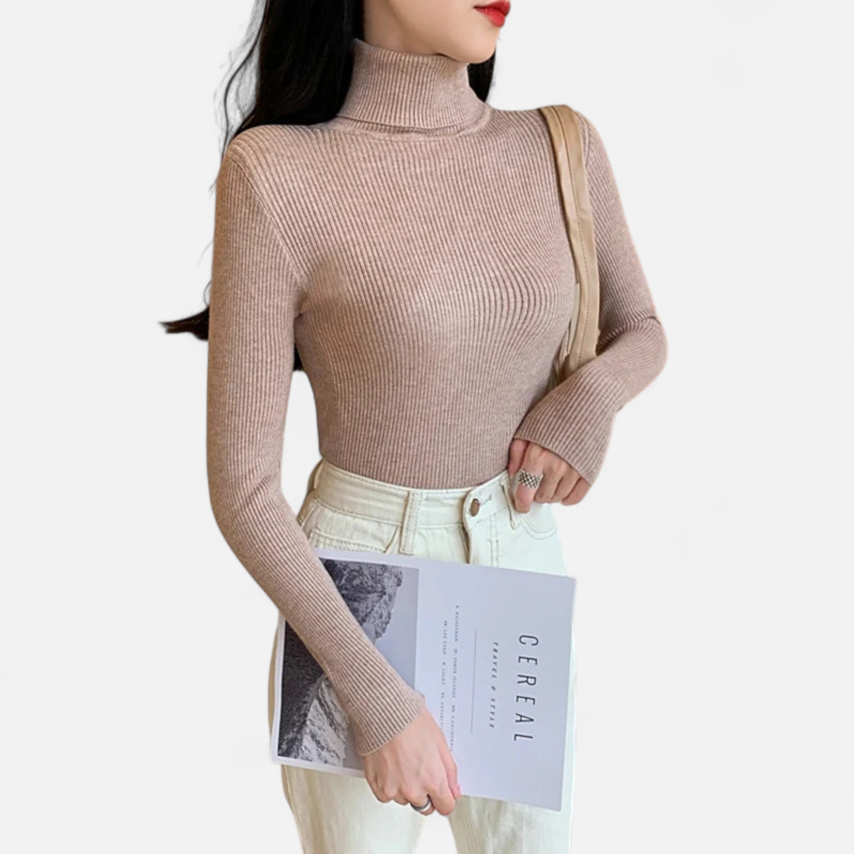 Women’s Ribbed Turtleneck Sweater – Soft Slim-Fit Winter Knit Top
