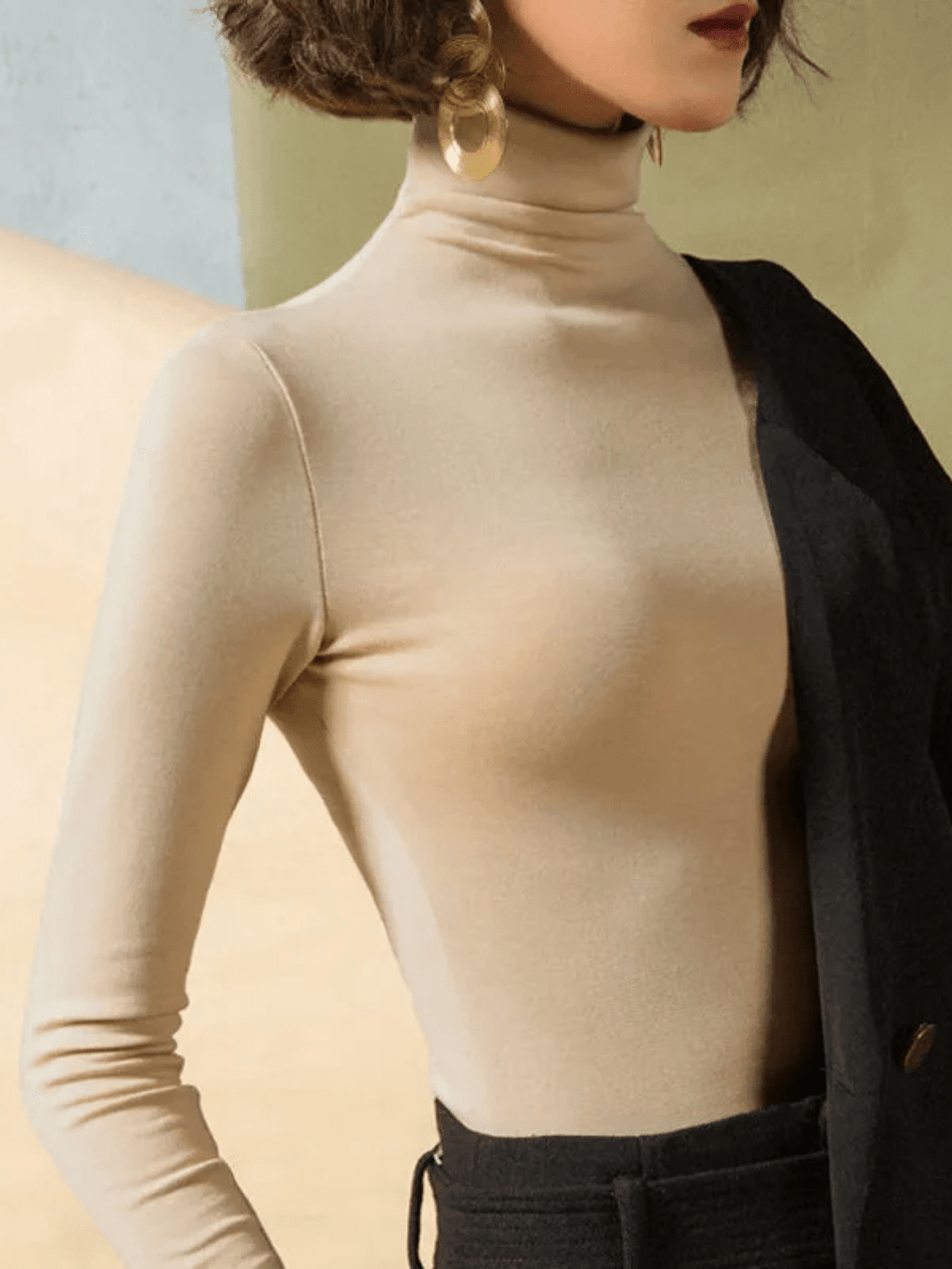 Women’s Slim-Fit Turtleneck Top – Soft Stretch Basics for Chic Layering