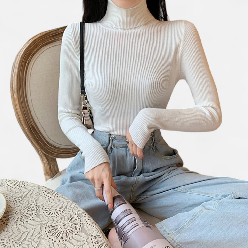 Women’s Ribbed Turtleneck Sweater – Soft Slim-Fit Winter Knit Top