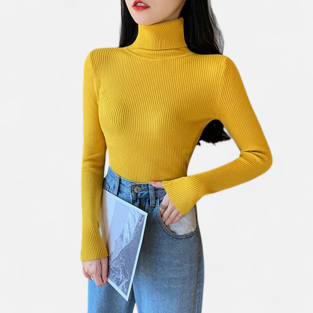 Women’s Ribbed Turtleneck Sweater – Soft Slim-Fit Winter Knit Top